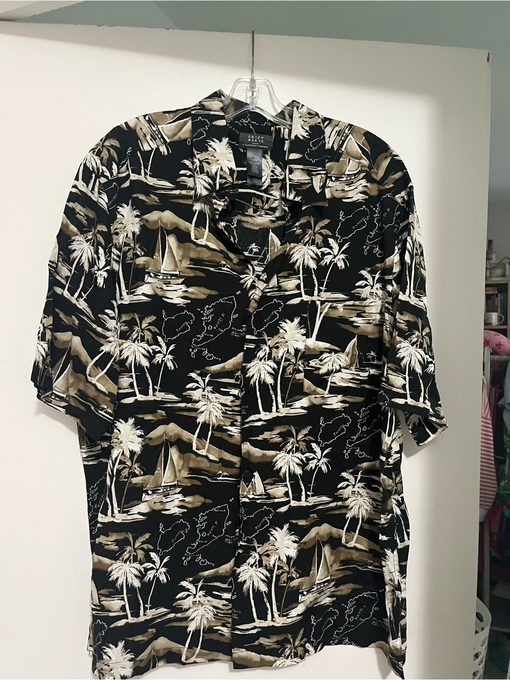 Crazy Horse Black & Tan Palm Print Camp Shirt